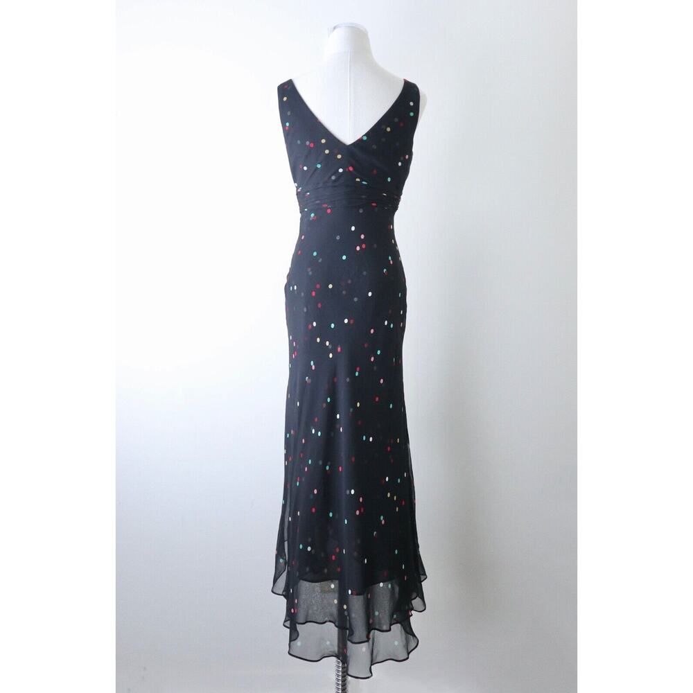 Vintage 1990s Anne Klein Size 4 Silk Dotted Faux Wrap Midi Dress Black Chiffon - Picture 9 of 12